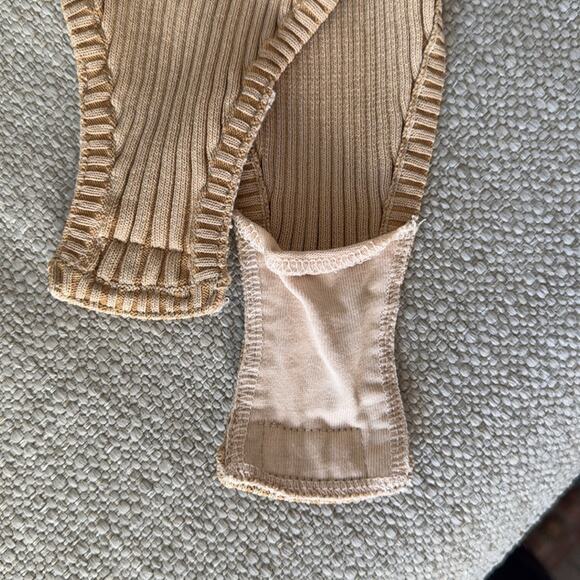 FREE PEOPLE BLOCK PARTY SWIT BODYSUIT BEIGE TAN COLORBLOCK SMALL - Picture 9 of 9